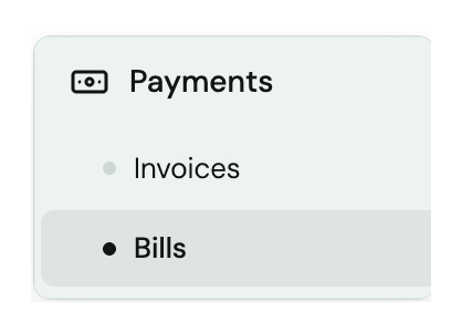 Payments menu expanded to show Invoices and Bills in the Truss sidebar