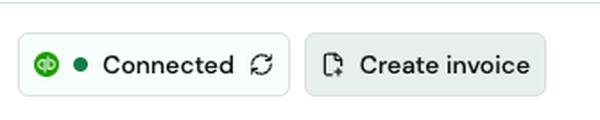 Create invoice button next to a Connected status indicator