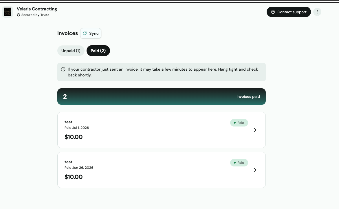 Paid invoices tab — your paid invoices, all in one place