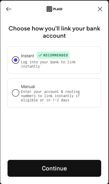 Choose Instant or Manual linking — choose Instant