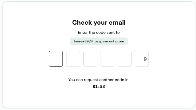 Check your email code entry screen