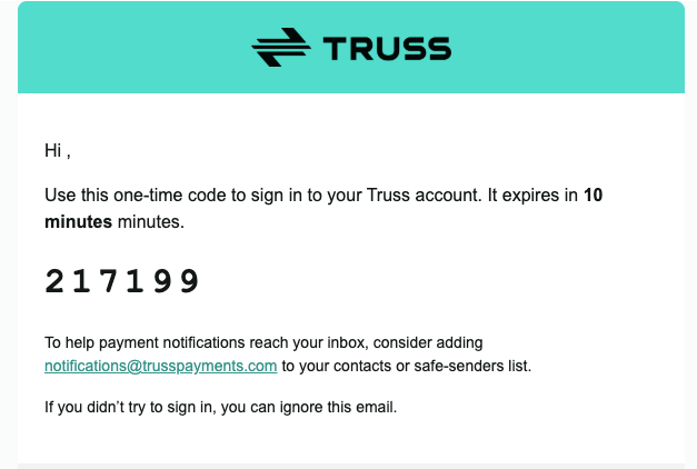 Email containing your 6-digit one-time code