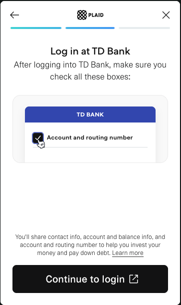 Plaid permissions checklist before login — review what's shared