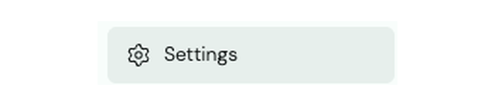 Menú de configuración con la opción Settings resaltada