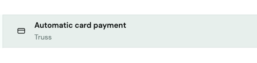 Transacción Automatic card payment listada bajo Truss en la vista Transactions
