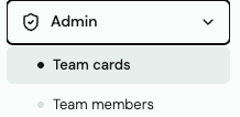 Admin menu with Team cards selected