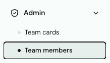 Menú Admin con Team members seleccionado