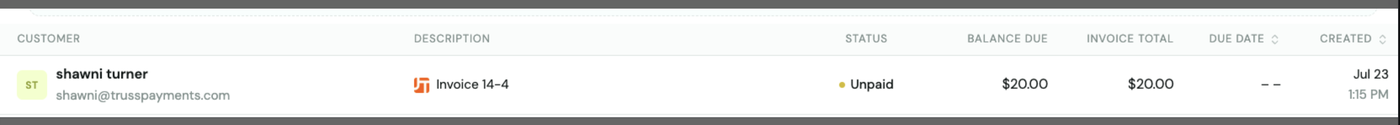 Truss invoice list row showing the JobTread icon next to the invoice description