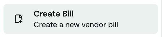 Acción rápida Create Bill con la etiqueta Create a new vendor bill