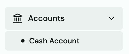 Left sidebar with the Accounts section expanded showing the Cash Account item