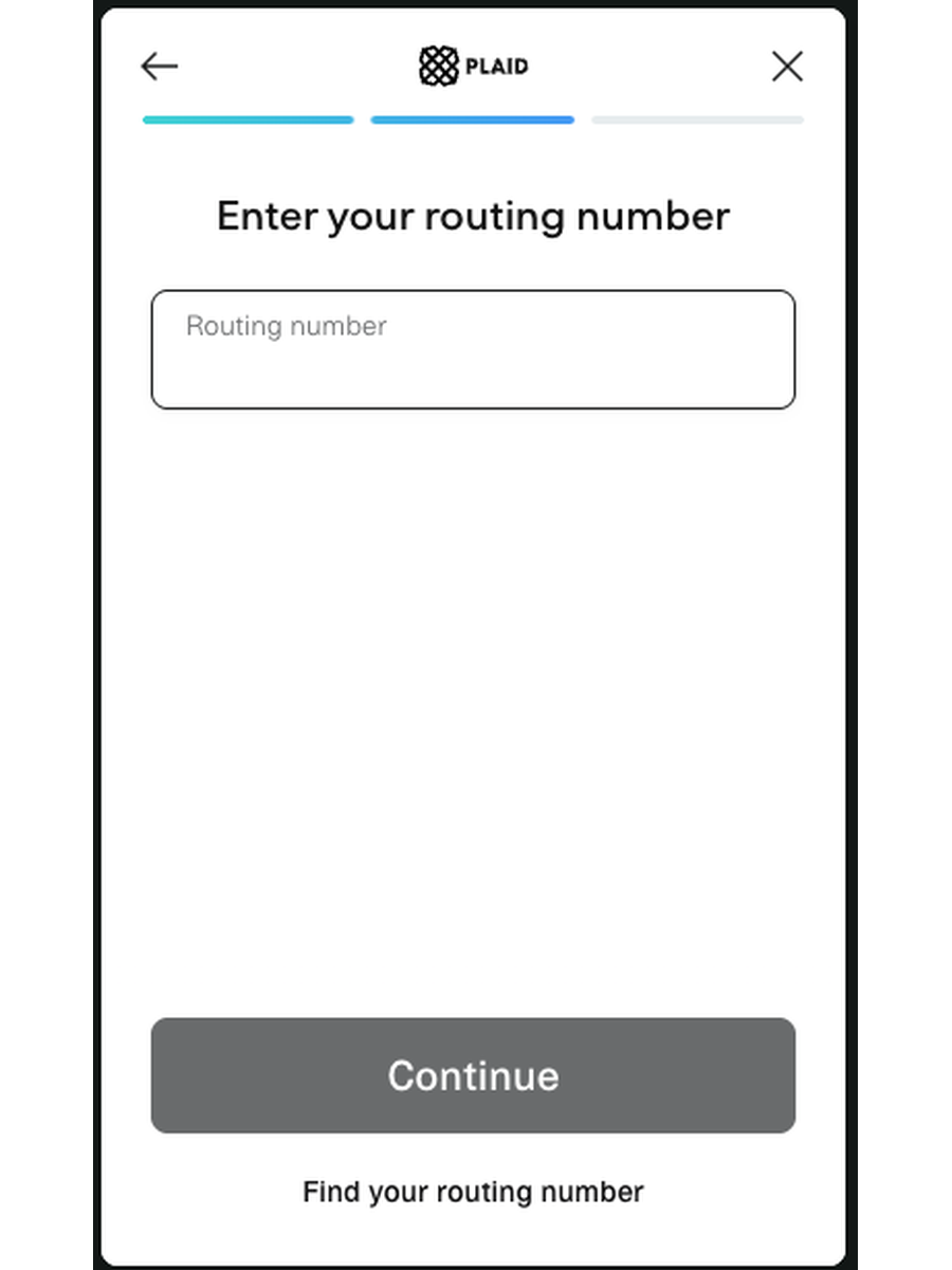 Plaid modal to enter your routing number manually