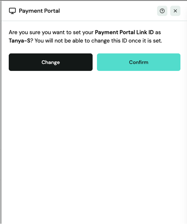 Truss Payment Portal confirmation prompt asking to confirm the Link ID before it is permanently set